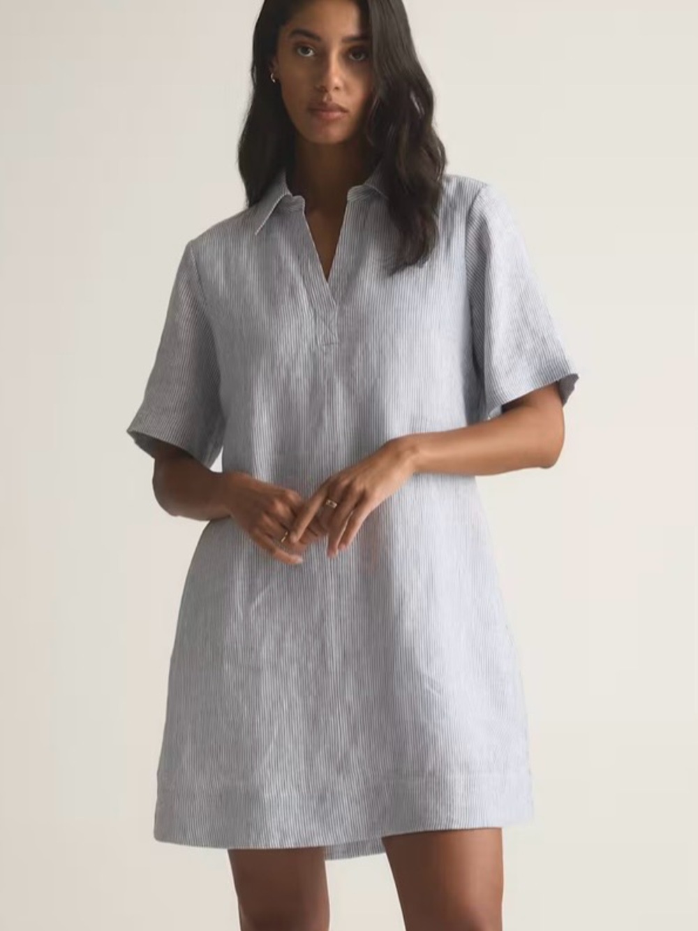 Quince Linen Mini Dress Pinstripe